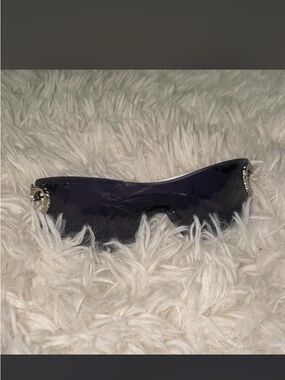 SHEIN Black Frameless Shield Sunglasses with Rhinestone Accents